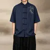 Camisa de Manga Corta para Hombre con Botones Tradicionales Chinos, Nuevo Estilo Verano 2026, Bordada, Talla Grande, Corte Holgado