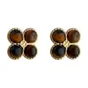 Pendientes Vintage Estilo Medieval Ligero Maillard de Trébol de Cuatro Hojas Pendientes Retro Franceses de Piedra Ojo de Tigre Pendientes de Alta Gama