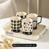 Conjunto de Canecas de Cerâmica Cor Creme Estilo Hepburn Francês de Alto Valor Estético, Combinação de Xícaras de Café com Leite, Copos Altos