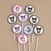 Decoración de tarjeta para mesa de postres de cumpleaños de niña Coolomi, inserción de año, banquete de cumpleaños, empujar música, pegatinas para borde de pudín