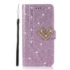 Adecuado para iPhone 17 Pro Funda de Teléfono con Brillo en Forma de Corazón Apple 16 Pro Funda Plegable con Ranura para Tarjetas Funda Protectora