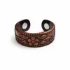 Set Popular Transfronterizo de Pulsera y Anillo Magnéticos, Diseño Floral Retro Europeo y Americano, Acabado Cepillado de Cobre Rojo Antiguo, Joyería de Estilo Vintage para Parejas