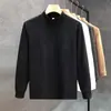 Camisa de base de lã masculina outono e inverno, blusa quente espessada, lã dupla face, cor sólida, camiseta masculina de manga comprida, gola semi-alta, forrada de lã