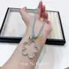 Azul Claro Dulce Verano~ Collar de Corazón Hueco Flor Dopamina para Mujer, Accesorio de Cadena Larga para Clavícula Fresca de Verano