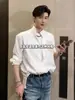 Camisa Blanca de Moda para Hombre Estilo Británico, Falsa de Dos Piezas, Estilo Otoño, de Gama Alta, Camisa Fresca y Elegante de Manga Larga con Cuello Mao Chaqueta