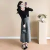 Em Estoque 2025 Novo Outono Vestido Longo Elegante de Maternidade Slim-Fit Bordado de Bolinhas + Jaqueta Echarpe com Proteção Solar