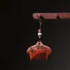 Peine de Masaje Meridianos Tallado de Sándalo Verde, Artesanía de Madera para Mujeres, Peine de Bolsillo Portátil Estilo Antiguo, Colgante de Paisaje, Accesorio para Bolso