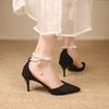 Sandalias de hebilla de una sola línea para mujer 2024, nuevos zapatos de novia de punta puntiaguda, tacones altos de aguja para dama de honor.