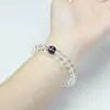 Pulseira Elegante e Simples de Cristal Branco Gelo com Ametista e Design de Caractere da Sorte, Presente Popular de Aniversário para Meninas, Design para Transmissão ao Vivo