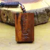 Pingente de Madeira de Jucá Atingida por Raio Natural de Raposa de Nove Caudas para Homens e Mulheres, Pingente de Token de Flor de Pessegueiro para Casamento, Dupla Face Esculpido à Mão