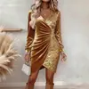 Vestido de Veludo Slim-Fit Sexy e Moderno com Decote em V e Lantejoulas - Novo Site Independente Europeu e Americano Cross-Border da Amazon 2025