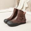 Jie shu 2023 Outono Novo estilo sola de borracha vintage escovado camada superior couro de vaca estilo simples fivela em estoque Botas Martin femininas