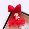 C02 diadema de lazo rojo luminoso de Año Nuevo para niños niña decoración festiva de Año Nuevo para padres e hijos sombrero tridimensional de pompón de piel