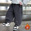 Calças de Inverno para Meninos com Forro de Lã Exposto, Calças Largas com Forro de Lã Estilo Coreano para Crianças, Calças Estilosas para Crianças Pequenas