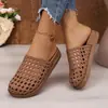Pantuflas Planas de Tallas Grandes para Mujer Transfronterizas 2026 Sandalias de Playa Transpirables para Exteriores Tejidas Huecas de Verano Slip-on