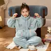 Cardigan de Pijama de Franela para Niñas con Cremallera Otoño Invierno Niños Espesado Coral Fleece Conjunto Ropa de Casa Cálida Estudiante Niño