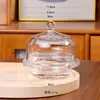 Novo copo ninho de pássaro de vidro transparente estilo chinês com tampa, tigela de sobremesa listrada vertical para chá da tarde, tigela pequena para frutas e cereais