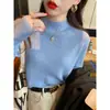 Camada base feminina outono inverno nova roupa íntima sensação suéter gola média preto gola alta meia blusa de tricô top