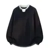 Suéter Pulóver de Punto para Hombre Otoño Invierno Bloque de Color Falso Dos Piezas Cuello Redondo Moda Juvenil Holgado Casual Capa Base de Punto