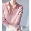 Camisa Elegante y Hermosa de Color Rosa con Cuello y Mangas Largas para Mujer, Nuevo Estilo de Primavera, Elegante y Atractiva, Adecuada para el Trabajo y para Usar en Capas
