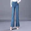 8193 calça micro de cintura alta feminina nova de primavera calças para mulheres de meia-idade 40 anos mãe 50 jeans flare alto slim