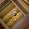 Anillo Abierto de Plata S925 con Estrella, Incrustaciones de Azul Klein y Lapislázuli para Mujer, Diseño Hueco de Alta Gama Vintage Hy
