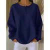 Em estoque cross-border Amazon comércio exterior moda gola redonda malha waffle 2025 outono/inverno novo cor sólida pulôver top solto
