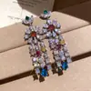 Jardim Lolita! Brincos Coloridos de Zircônia em Forma de Gota com Pingente de Flor, Brincos de Luxo Leve de Alta Qualidade, Acessórios de Orelha Estilo Europeu e Americano