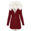 Otoño e Invierno Más Vendido Exportación Nuevo Talla Grande Algodón Ropa Exterior con Capucha Cuello de Piel Cintura Engrosada Longitud Media Ropa Exterior de Algodón para Mujer