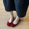 Sapatos Mary Jane Rasteiros Florais Roxos Slip-On de Salto Baixo para Mulheres, Jovens e Elegantes