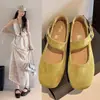 Zapatos Mary Jane retro de ante para mujer con una sola tira, nuevos zapatos planos de ballet de verano 2026, zapatos sencillos de corte bajo