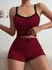 Pijamas Nuevos Elásticos Estilo Europeo y Americano para Mujer Sexy Encaje Tirantes Shorts Algodón Imitación Rasguño Hoyo Transfronterizo Hogar