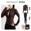 Conjunto de Fitness para Mujer con Forro de Polar, Manga Larga con Agujero para el Pulgar, Chaqueta de Yoga, Cintura Alta, Control de Abdomen, Glúteos de Durazno, Conjunto de Capa Base Deportiva