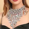 Colar de Franja Totalmente Cravejado de Diamantes Estilo Europeu e Americano Luxuoso para Banquete de Casamento de Noiva Colar de Strass Elegante de Alta Qualidade para Mulheres
