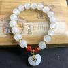 Pulsera de lingotes de la suerte con colgante de jade blanco de imitación con cierre de seguridad y transmisión en vivo, regalo de drenaje, pulsera personalizada con cuentas de 8 mm