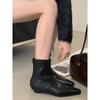 Botines de Punta para Mujer, Botines Ajustados de Tacón Grueso, Versátil Pequeña Hada Otoño e Invierno 2025 Nuevos Botines Chelsea de Malla de Piel Suave de Tacón Bajo