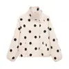 Ropa de mujer de comercio exterior transfronterizo de Amazon más vendida otoño 2026 chaqueta corta casual base beige con lunares negros cuello alto