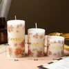 Vela cilíndrica grande con estampado de rosas en relieve dorado, sin aroma y sin humo, vela para candelabro de boda, vela con patrón para decoración del hogar
