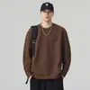 Novedad de Otoño 2026: Sudadera de punto gofre para hombre con cuello redondo, forro de cuadros contrastante, mangas largas, corte holgado y cómodo