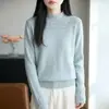 Nuevo suéter de punto sin costuras de cuello medio para otoño e invierno para mujer, diseño holgado con patrón calado, top básico de manga larga para mujer