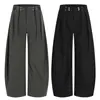 Y6059 Calle Principal Estilo Americano Unisex Retro Estilo Old Money Diseño de Hebilla Metálica Plegada Pantalones Holgados con Corte de Tijera para Hombre