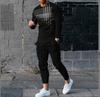 2023 Europa e Estados Unidos cross-border primavera nova moda masculina casual terno 3D impressão tripulação pescoço calça suéter homens