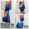 Vestido de Moda de Alta Calidad para Mujer Primavera y Otoño Camiseta Plegada Top para Mujer Falda Larga Conjunto de Dos Piezas Ins Trendy