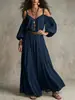 Vestido Largo de Verano para Mujer 2026 Moda Independiente Transfronteriza Europea y Americana Color Sólido Estilo Francés Perezoso Hombros Caídos Drapeado Plisado