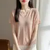 26 Nuevo T-shirt Delgado de Manga Corta con Cuello en V de Tencel + Lino de Verano para Mujer Tacto de Alta Gama Manga Media Versátil Top Tejido