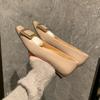 Sapatos Baixos de Couro Genuíno Estilo Francês com Fivela Quadrada e Bico Quadrado, Salto Baixo, Adequados para o Trabalho, Delicados Sapatos de Noite com Estilo Francês
