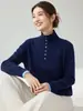 Suéter de cashmere em blocos de cor para mulheres, gola alta, mangas compridas, modelagem solta, casual, versátil e projetado para parecer um conjunto de duas peças.