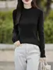 Camiseta Casual de Algodón Puro con Canalé y Cuello Medio, Diseño de Raya Vertical Texturizada, Top Holgado y Versátil para Primavera y Otoño, Venta al por Mayor
