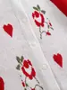 Nuevo estilo cárdigan de punto 100% algodón para bebé niña en color rojo vintage con estampado de corazón de rosa, cuello redondo, suéter infantil de manga larga