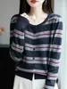 Cárdigan Casual de Rayas Retro para Mujer, Abrigo Exterior de Manga Larga, Nuevo Otoño 2025, Versátil, Color Contrastante, Chaqueta de Punto